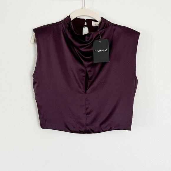 Nicholas Emmie Silk Cross Neck Sleeveless Crop Top in PRUNE Size 2 NWT - Picture 2 of 4